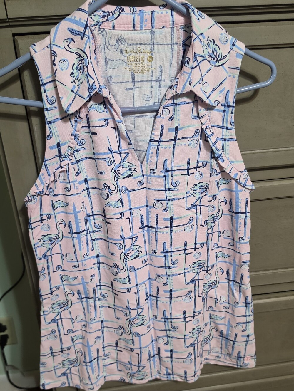 Lilly Pulitzer Pink and Blue Sleeveless Collared Tank